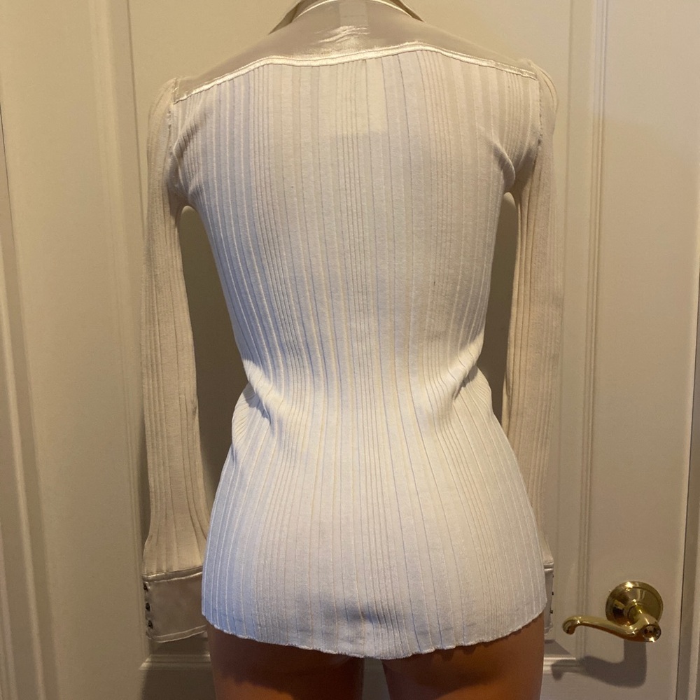 CAbi The Executive Silk Satin Dove Ivory Zip Cardigan Sweater XS Extra Small NWT - Picture 6 of 10